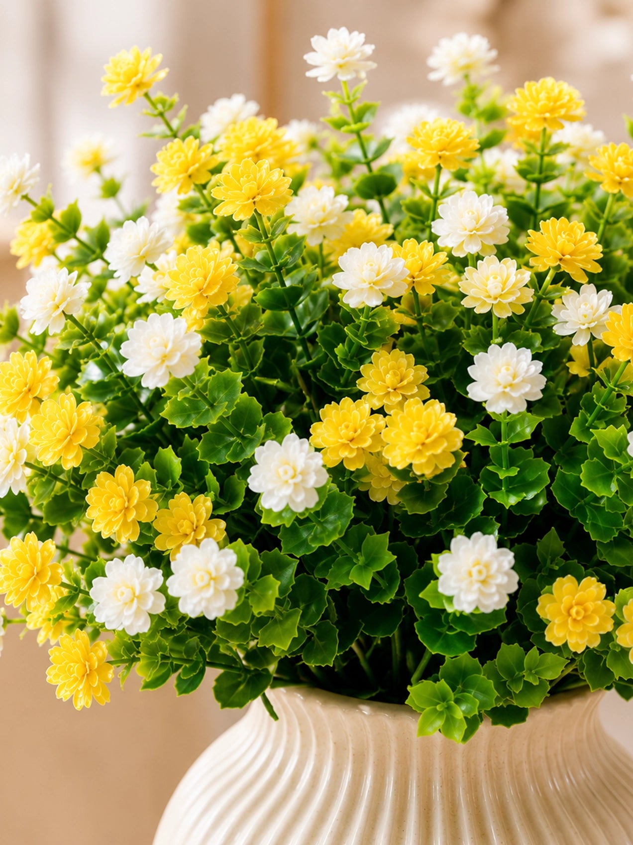 Artificial Kalanchoe Flower Bunch | Yellow and White | 33 cm