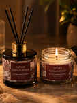 Cedar Sandalwood Candle & Diffuser Set with White & Pink Orchid
