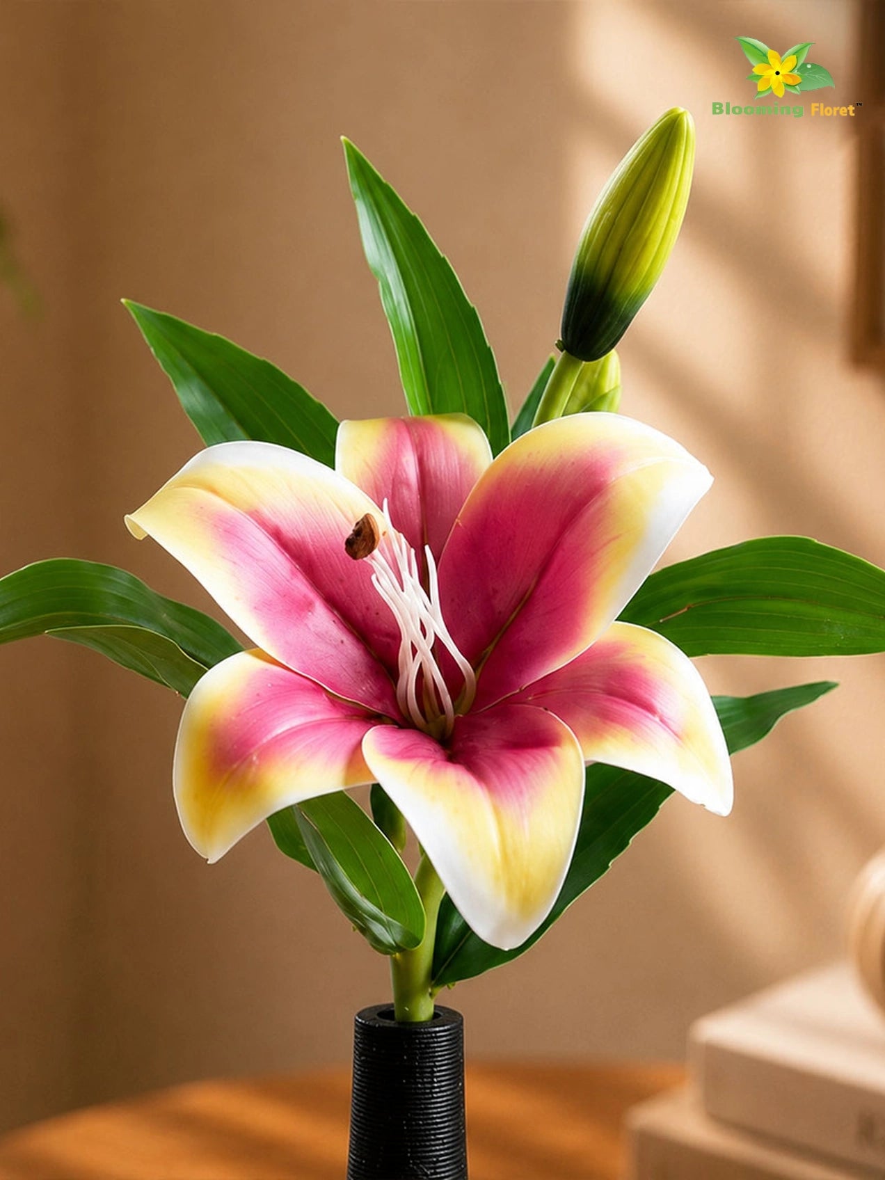 Artificial Lily Flower Stick | Yellow, Red | 35 cm