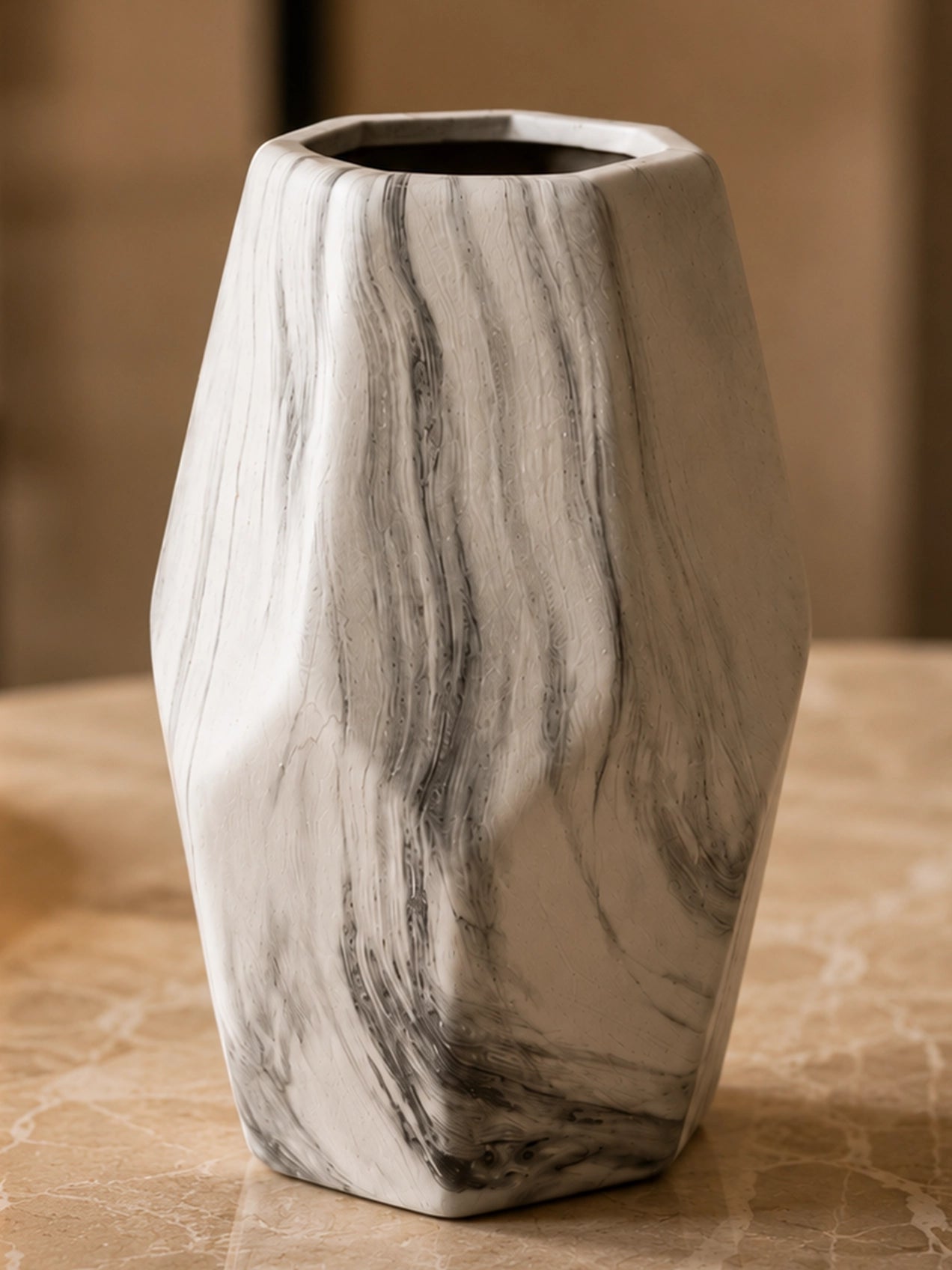 Pentagon Marble Ceramic Vase | Large | 22 cm