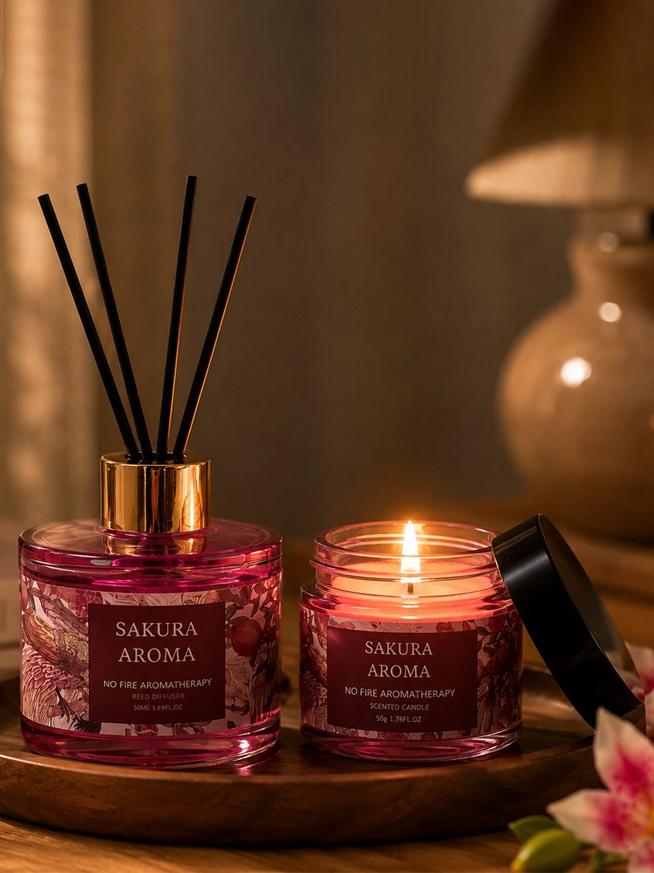 Sakura Candle & Diffuser Set with Pink Orchid