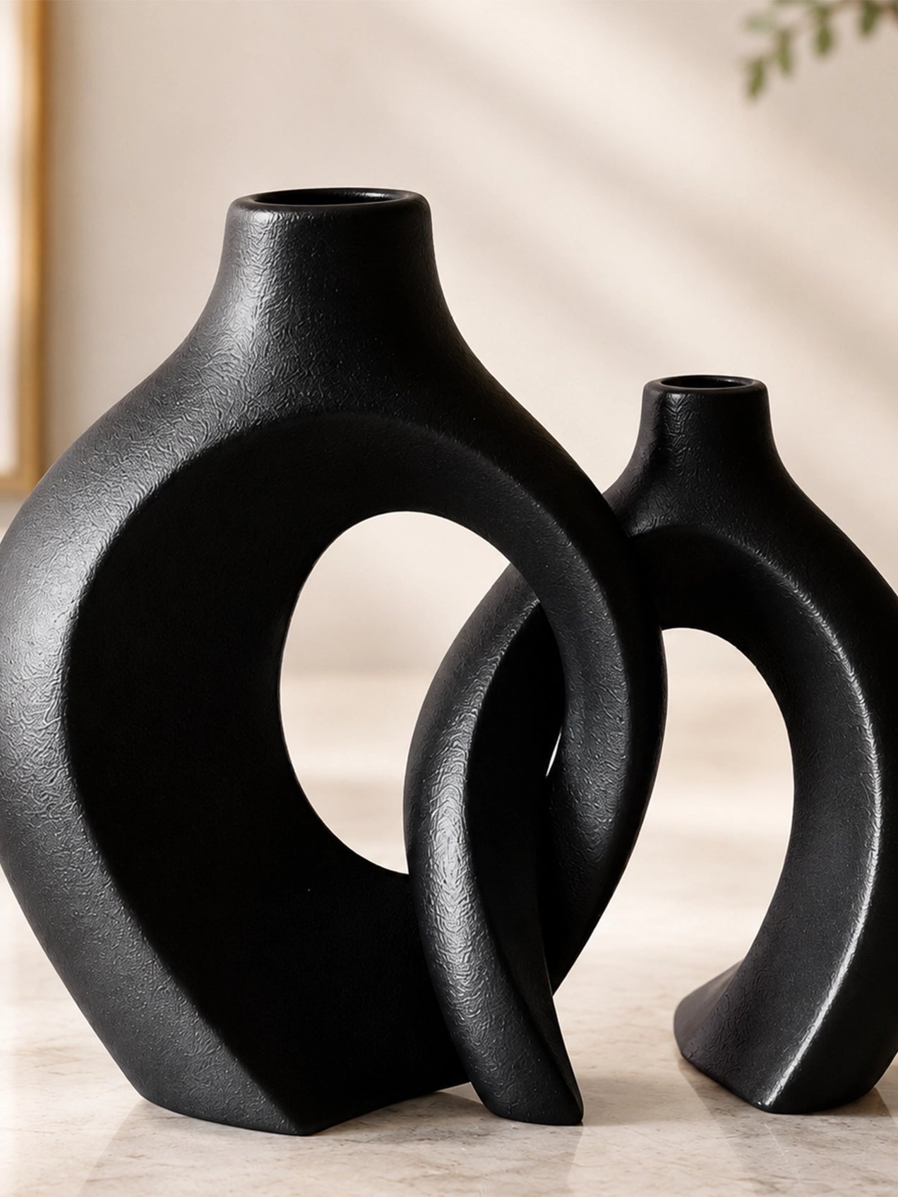 Harmony Loop Ceramic Vases | Black | 21 cm | Set of 2