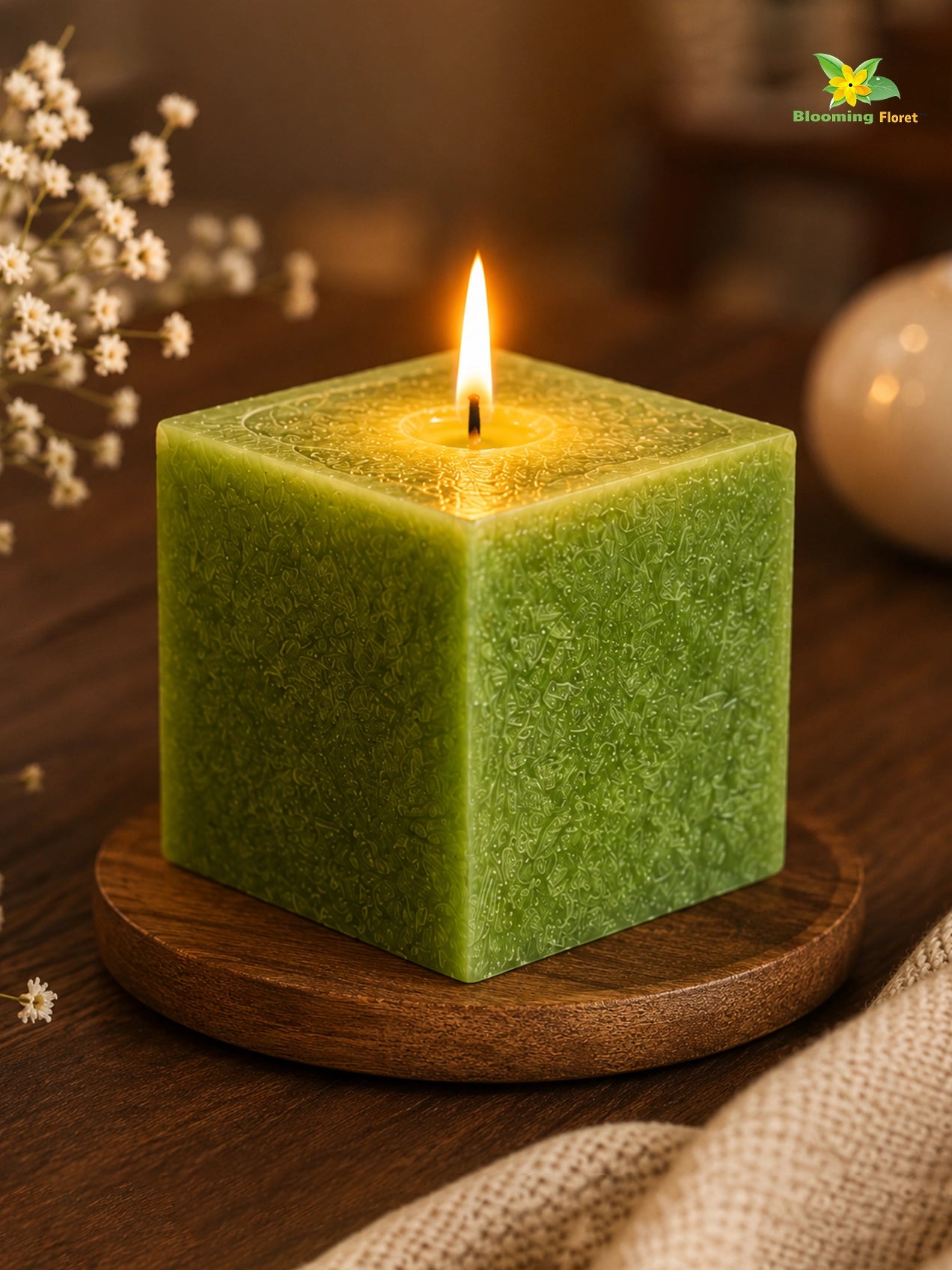 Scented Square Candle Expressions | Green | 8 cm | Set of 1