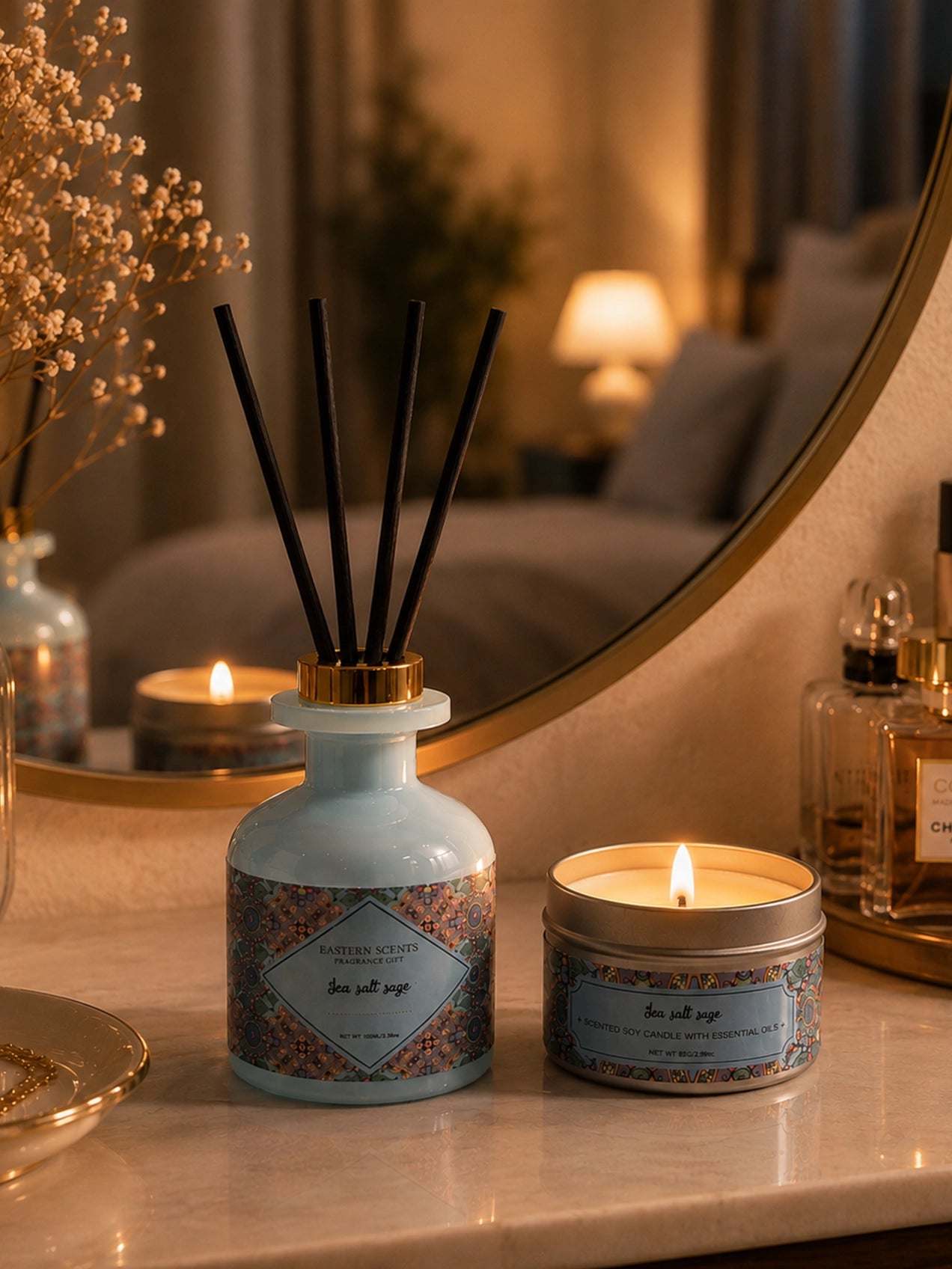 Sea Salt Sage Premium Candle & Diffuser Set with Magnolia Kobus
