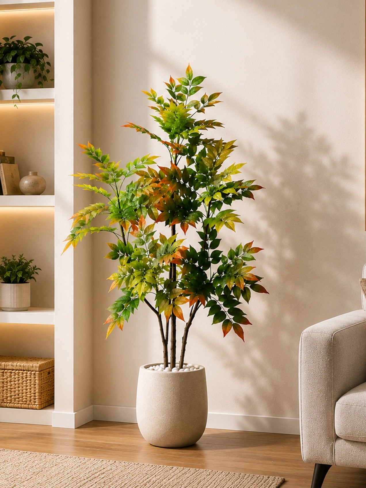 Minimalistic Faux Autumn Sumac Tree | 120 cm | With Basic Pot