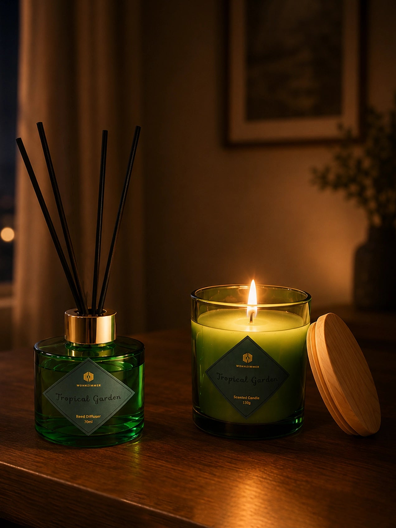 Tropical Garden Candle & Reed Diffuser Set with White Delphinium
