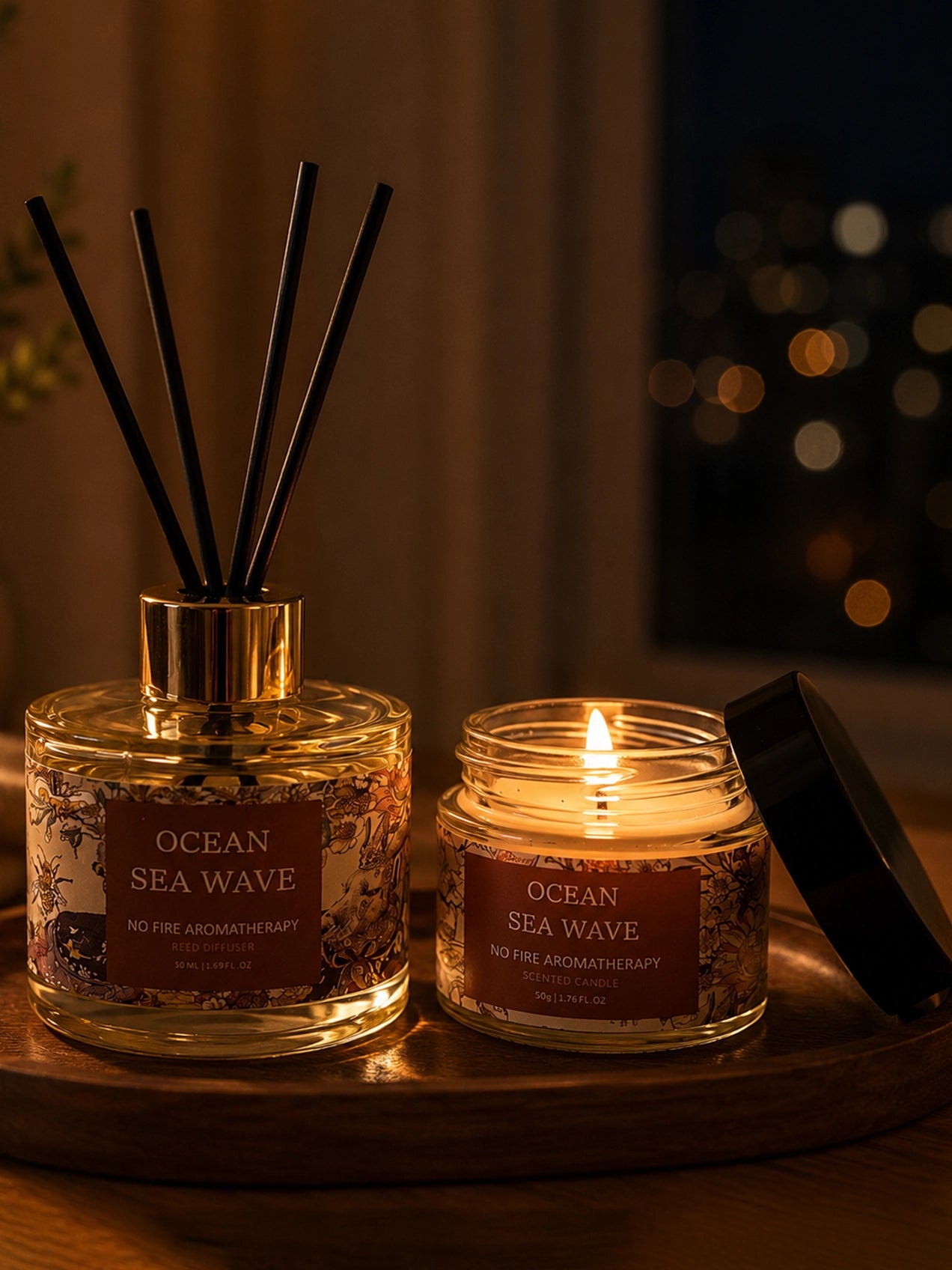 Ocean Sea Wave Candle & Diffuser Set with White Orchid