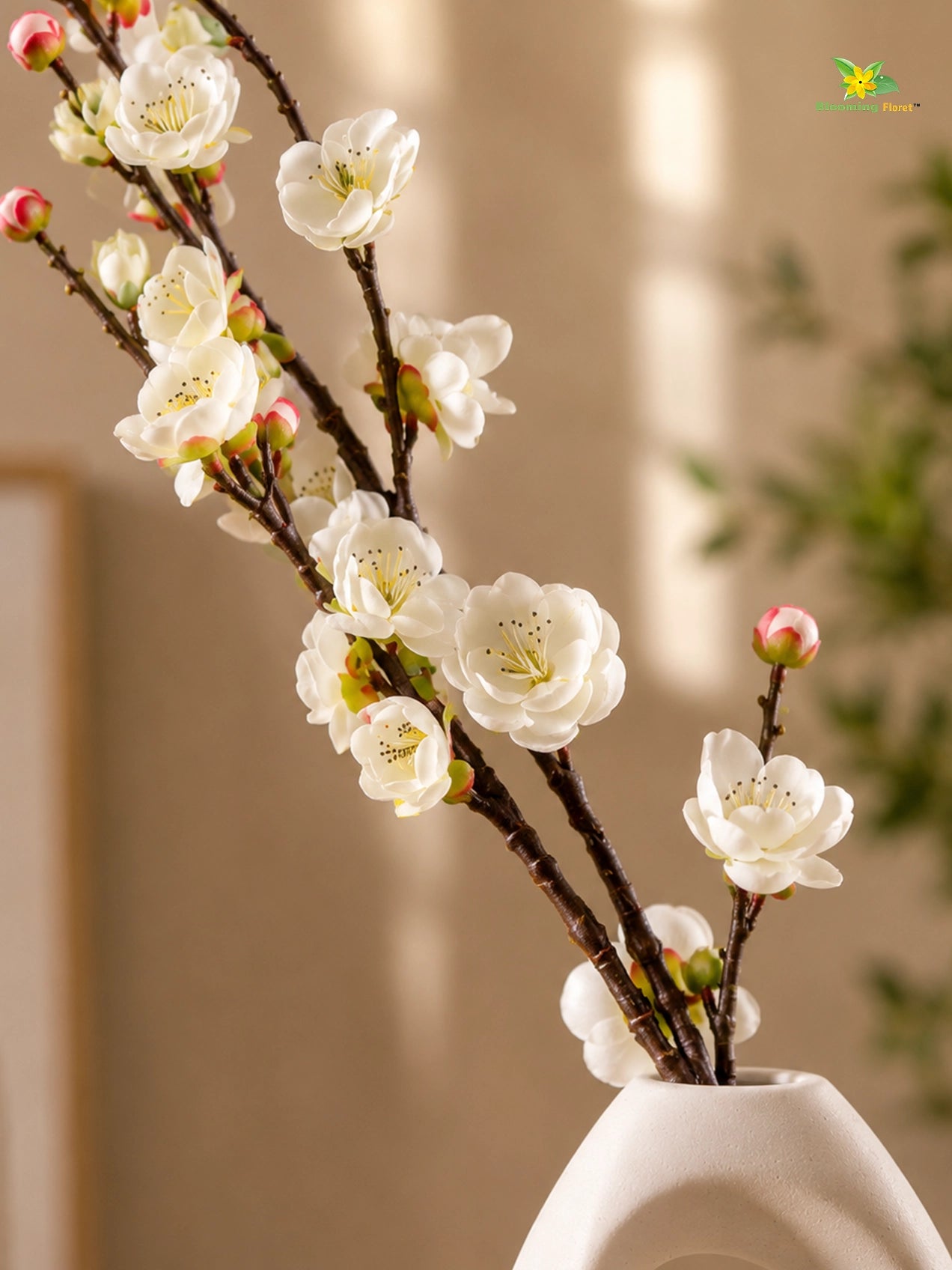 Artificial Plum Blossom Flower Stick | White | 60 cm | Set of 2