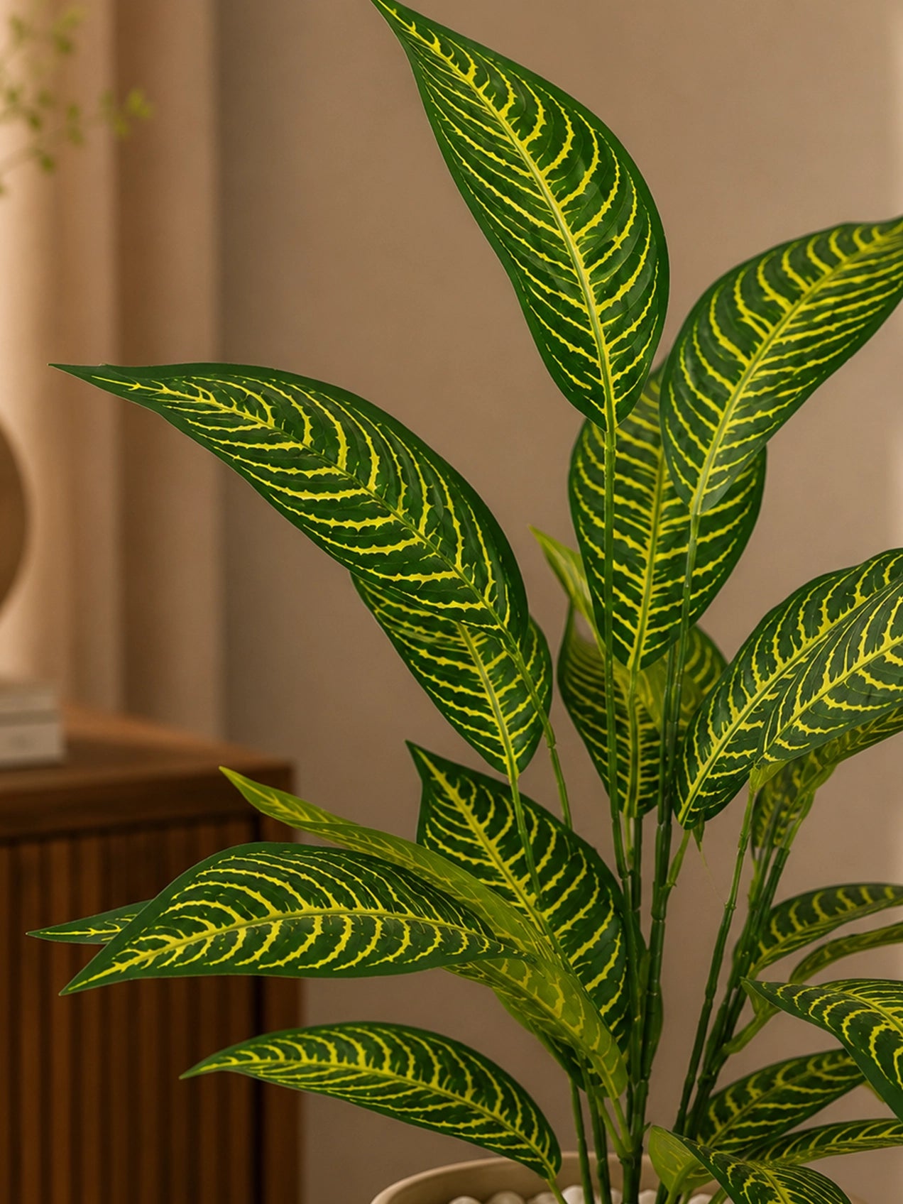 Artificial Ivory Yellow Croton Plant | 74 cm | 26 Leaves | With Basic Pot