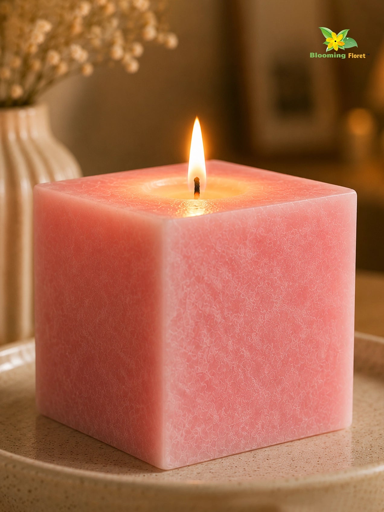 Scented Square Candle Expressions | Dark Pink | 8 cm | Set of 1