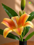 Artificial Lily Flower Stick | Yellow & Orange | 35 cm | Set of 2