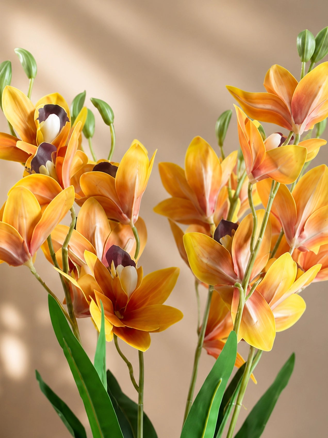Artificial Cymbidium Orchid Flower Bunch | Orange | 57 cm