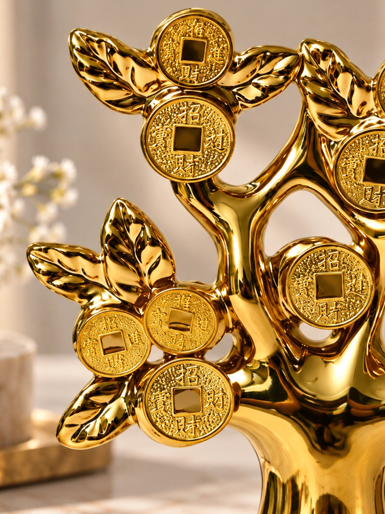 Golden Coin Sculpture Tree | 27 cm