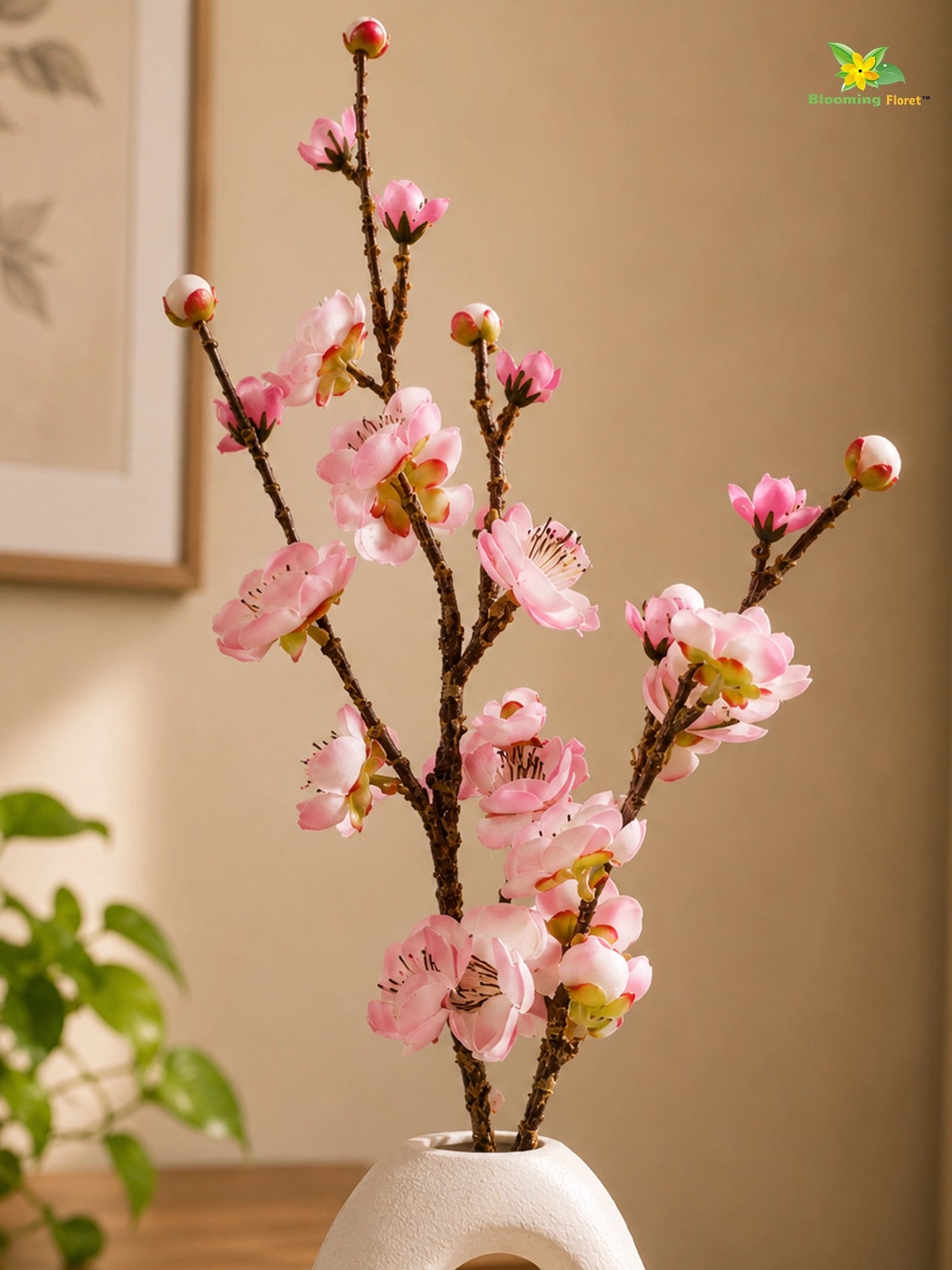 Artificial Plum Blossom Flower Stick | Pink | 60 cm | Set of 2