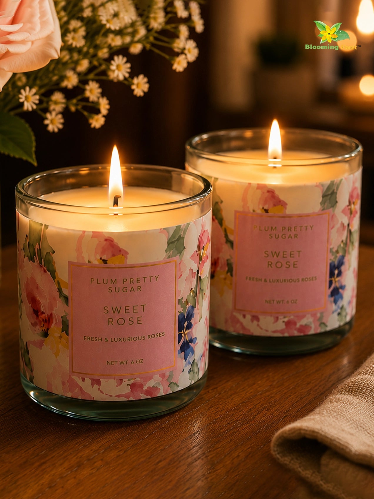 Scented Candle Glass Jar | Sweet Rose | 6 cm | Set of 2