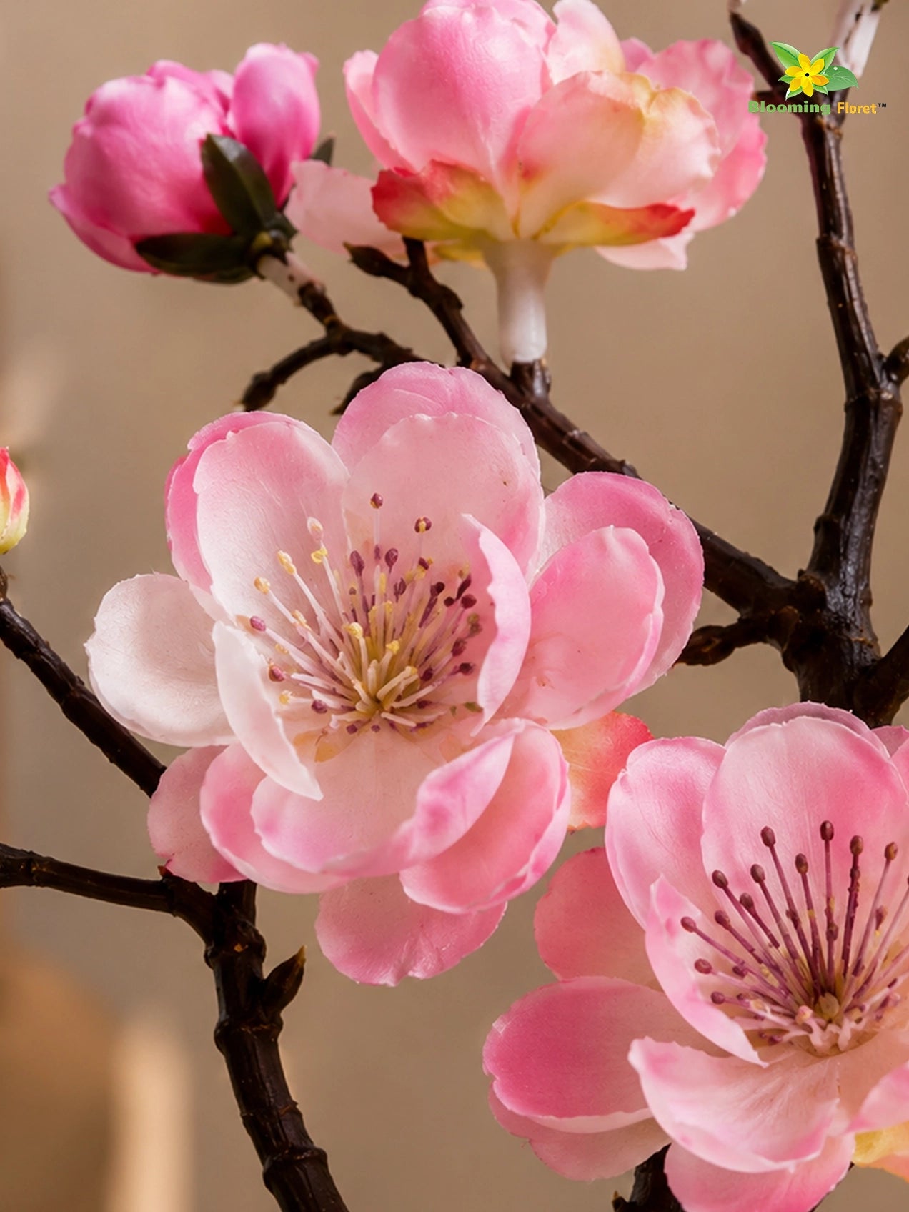 Small Plum Blossom Flower Stick | Pink | 35 cm | Set of 2