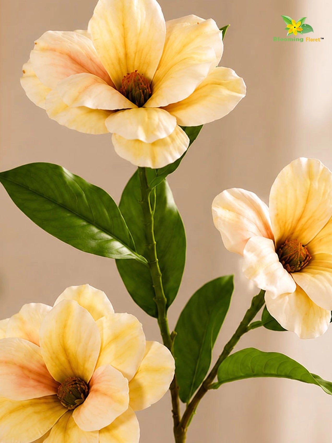 Magnolia Flower Stick | White, Yellow | 95 cm