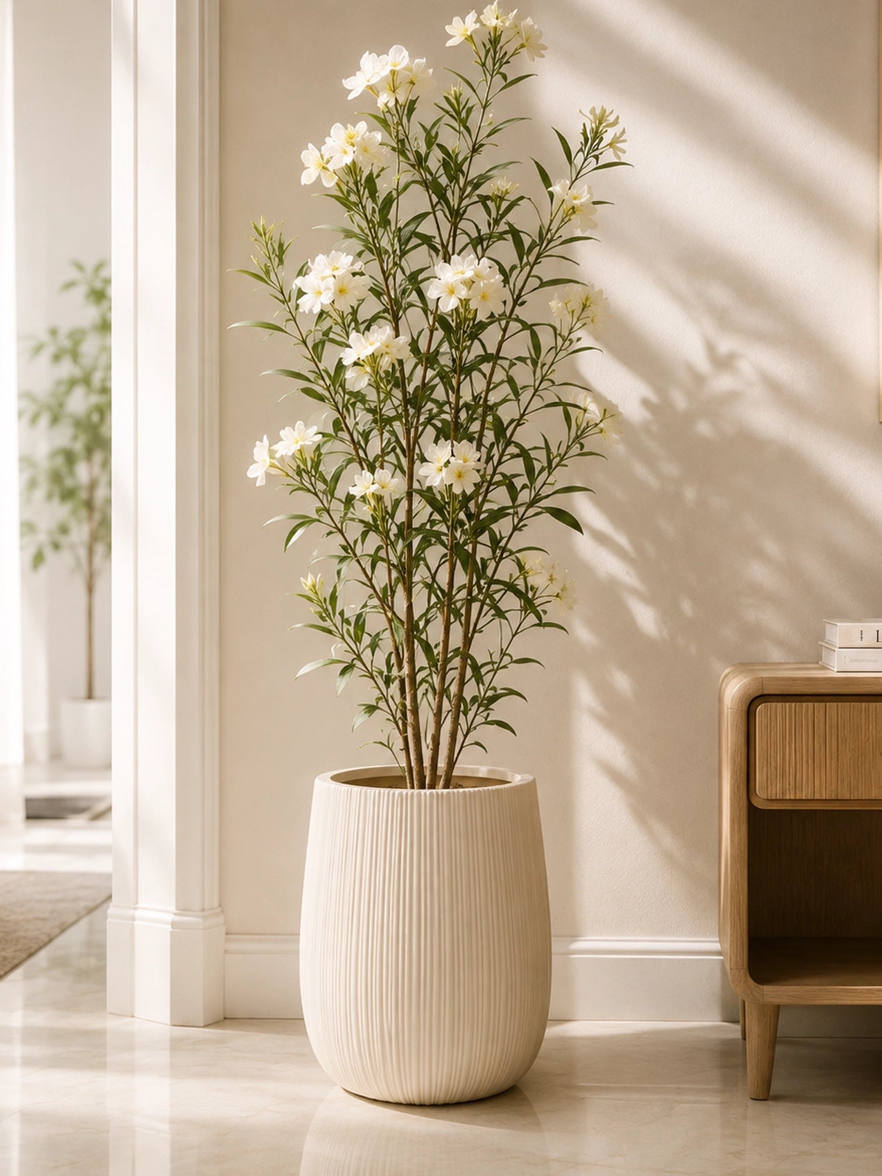 Ribbed Large Planter | Off White | 36 cm
