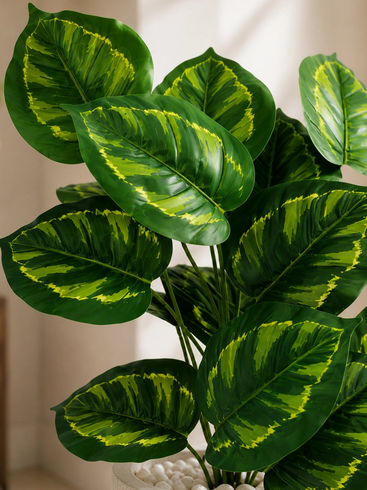 Artificial Philodendron Plant | Patterned Green Leaves | 65 cm | 18 Leaves | With Basic Pot