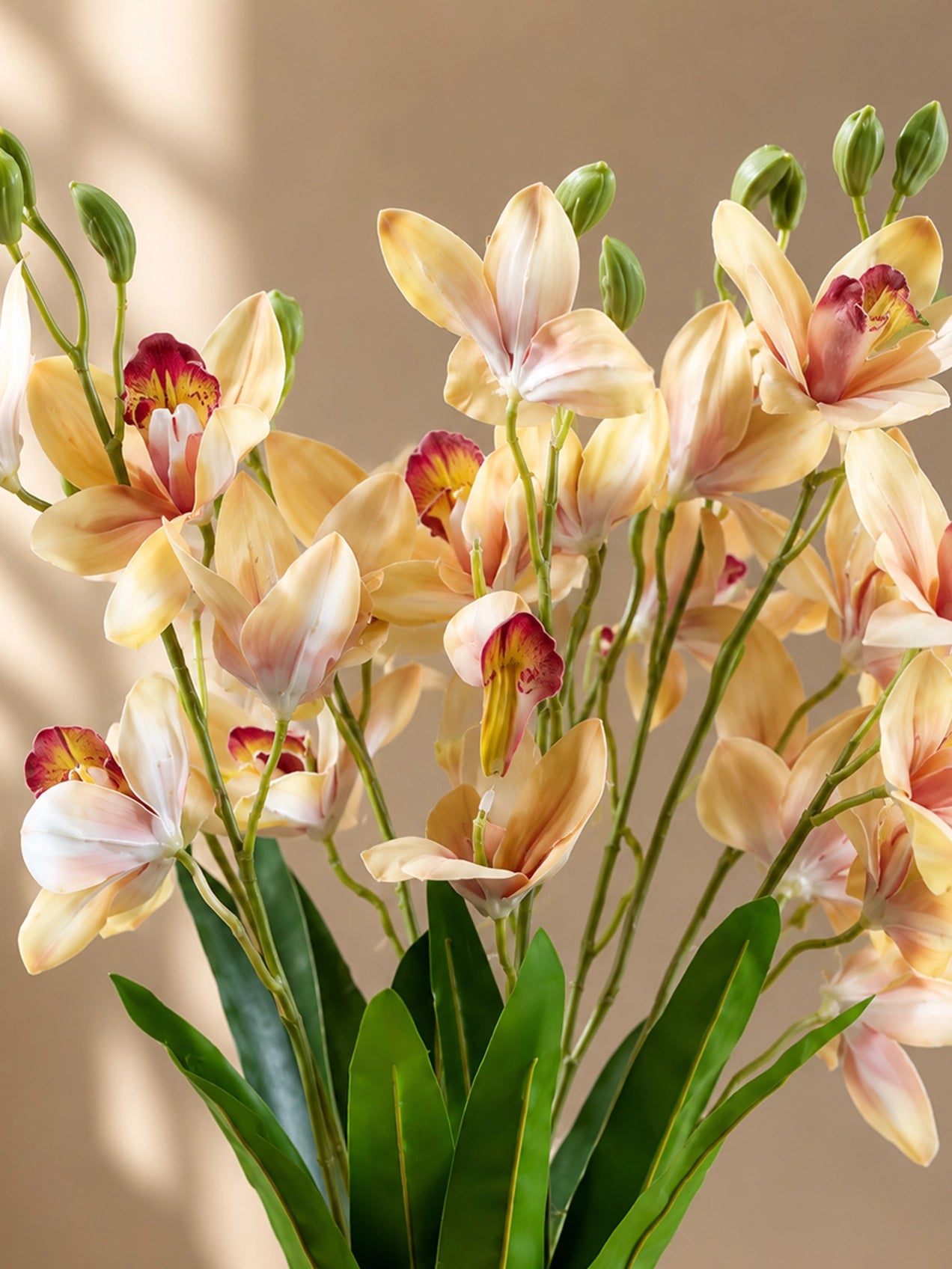 Artificial Cymbidium Orchid Flower Bunch | Peach | 57 cm