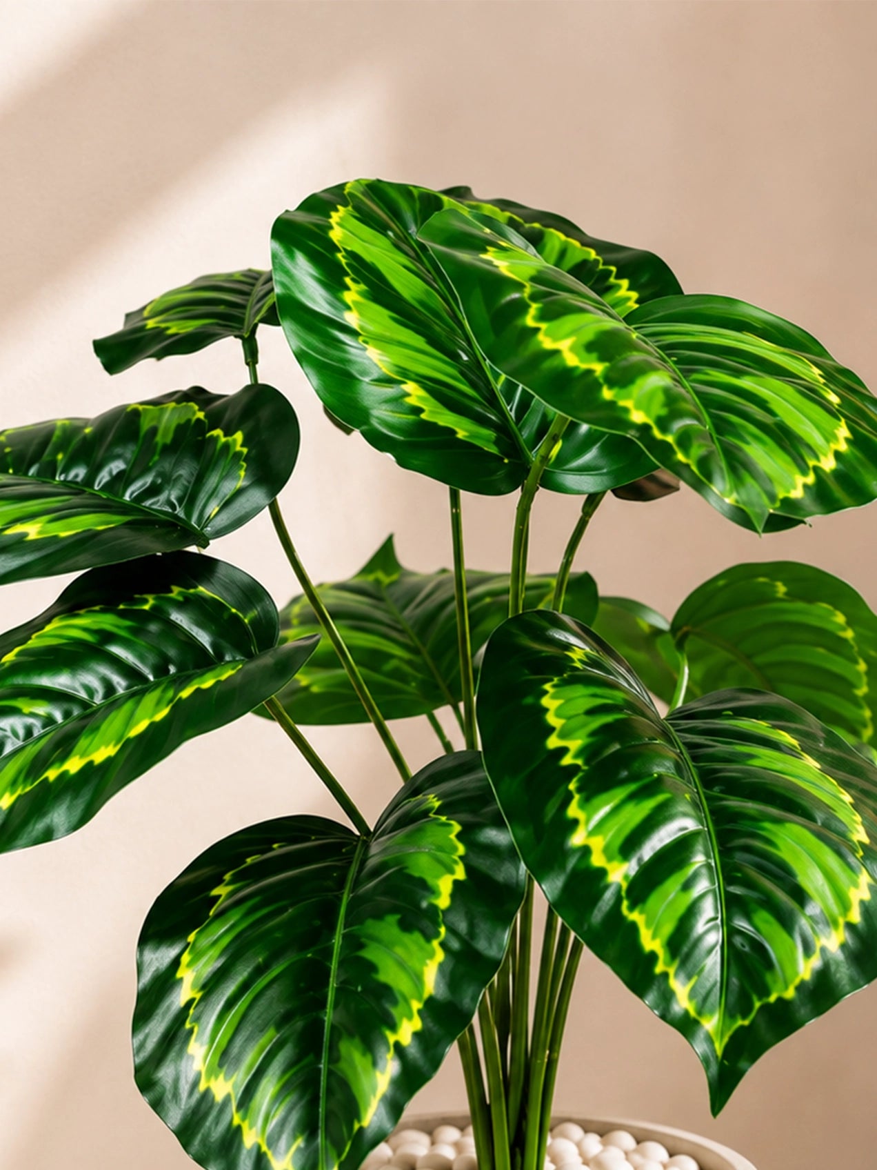 Artificial Philodendron Plant | Patterned Green Leaves | 50 cm | 12 Leaves | With Basic Pot