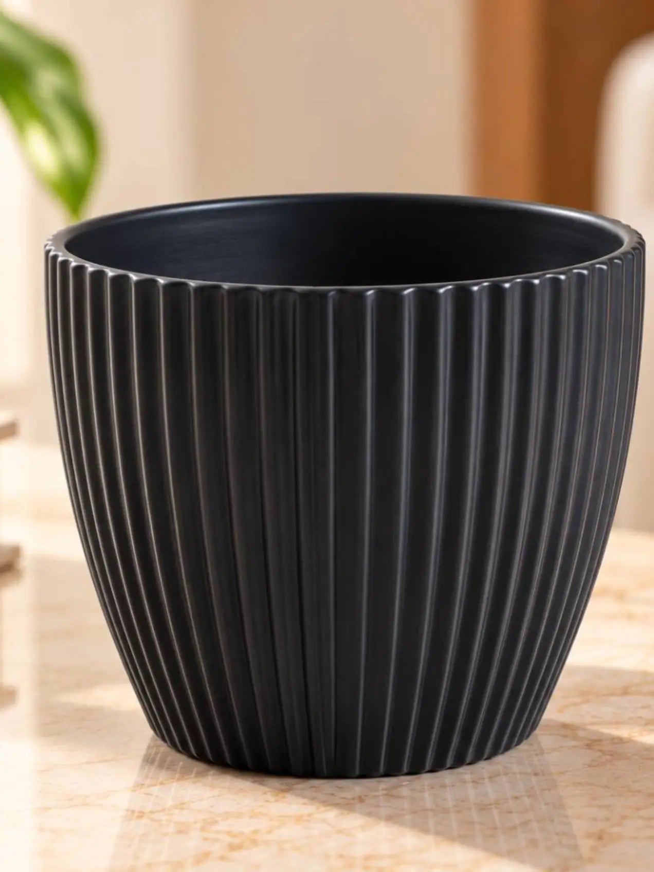 Elegant Ribbed Melamine Pot | Black | 15 cm | Set of 3