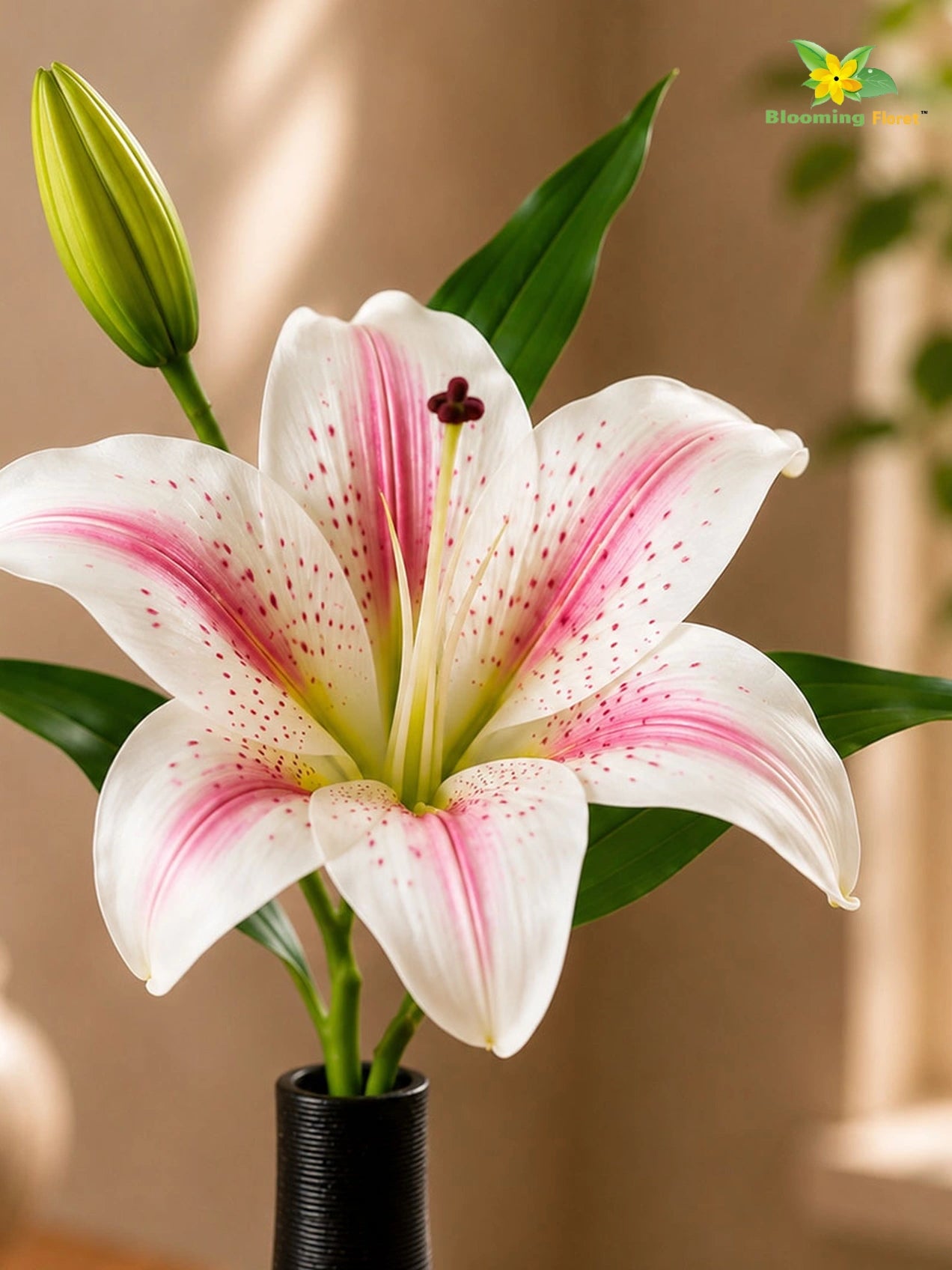 Artificial Lily Flower Stick | White & Light Pink | 35 cm | Set of 2
