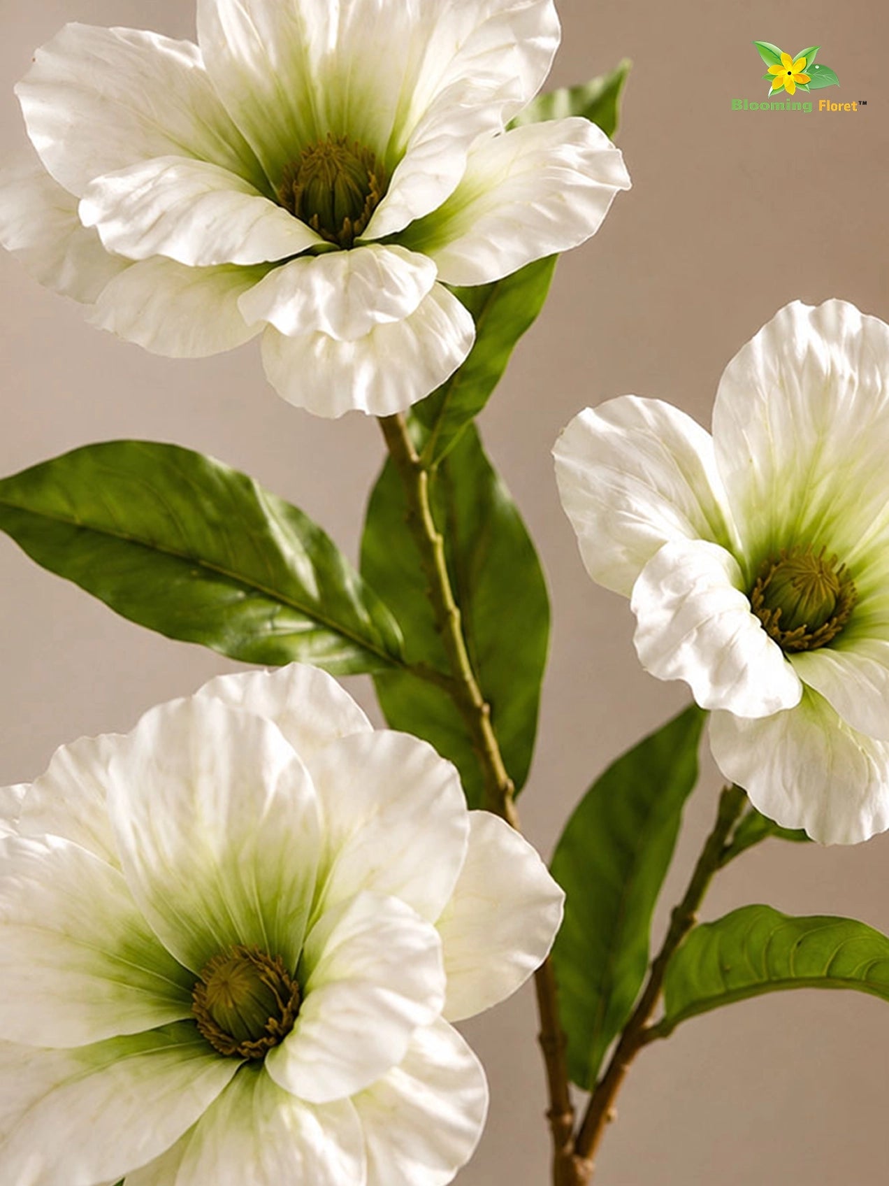 Magnolia Flower Stick | White, Green | 95 cm