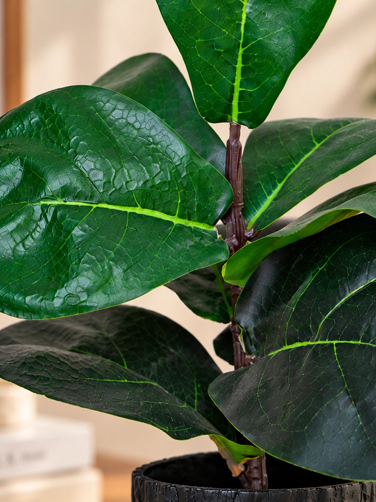 Artificial Fiddle-Leaf Fig Plant | 23 cm | 9 Leaves | With Basic Pot