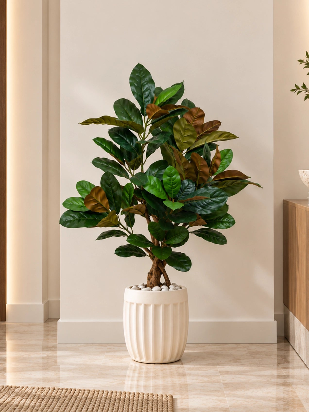Artificial Croton Tree Plant | Green Leaves | 110 cm | With Basic Pot
