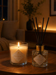 Amber Ginger & Lily Candle & Reed Diffuser Set with Pink Delphinium
