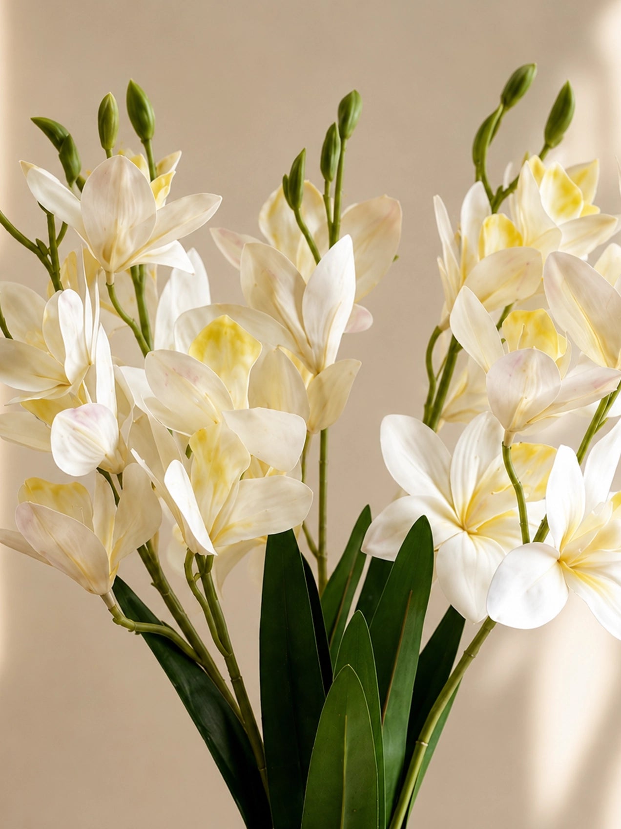 Artificial Cymbidium Orchid Flower Bunch | White | 57 cm