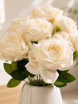 Artificial Rose Flower Bunch | White | 40 cm
