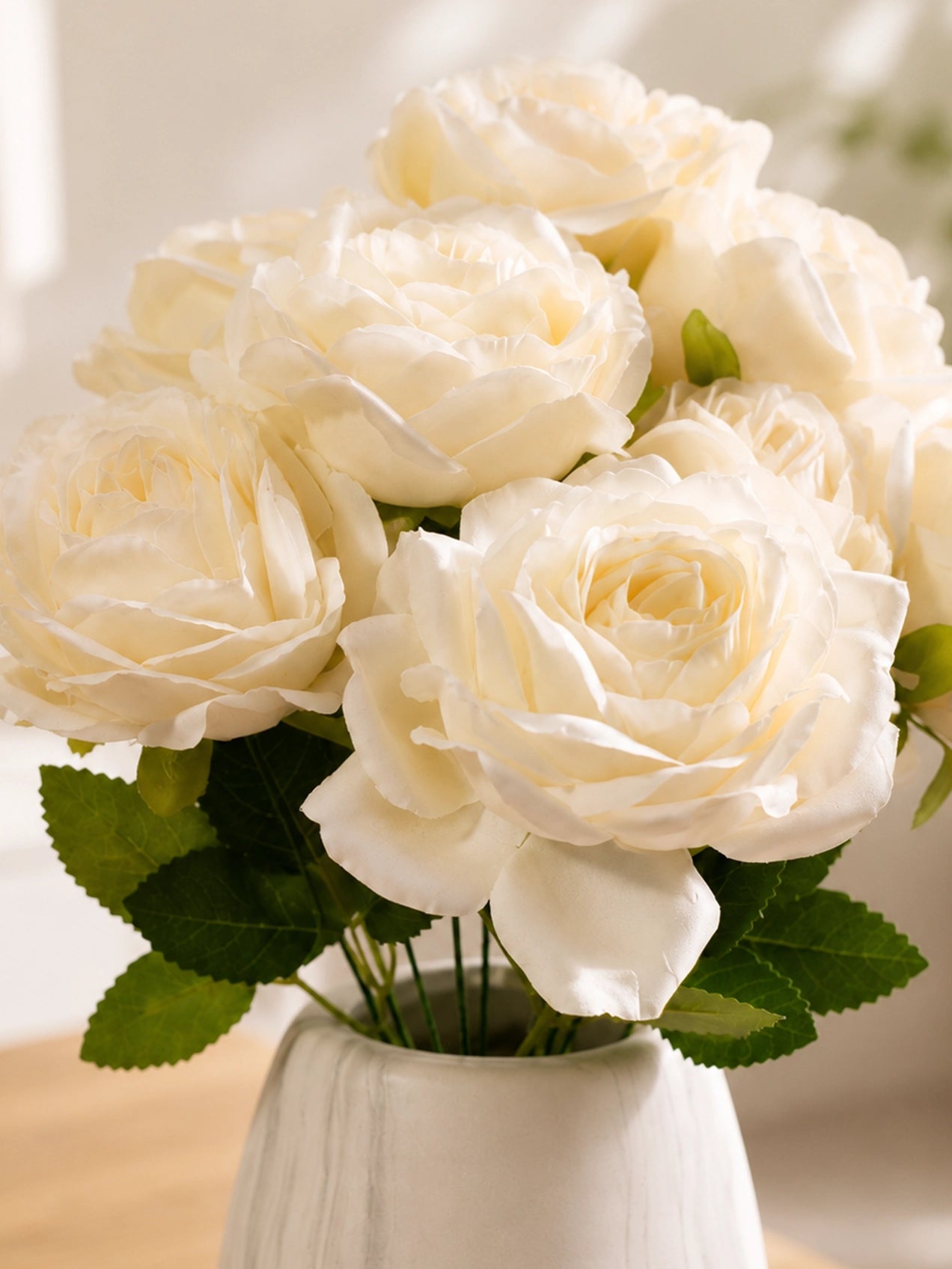 Artificial Rose Flower Bunch | White | 40 cm