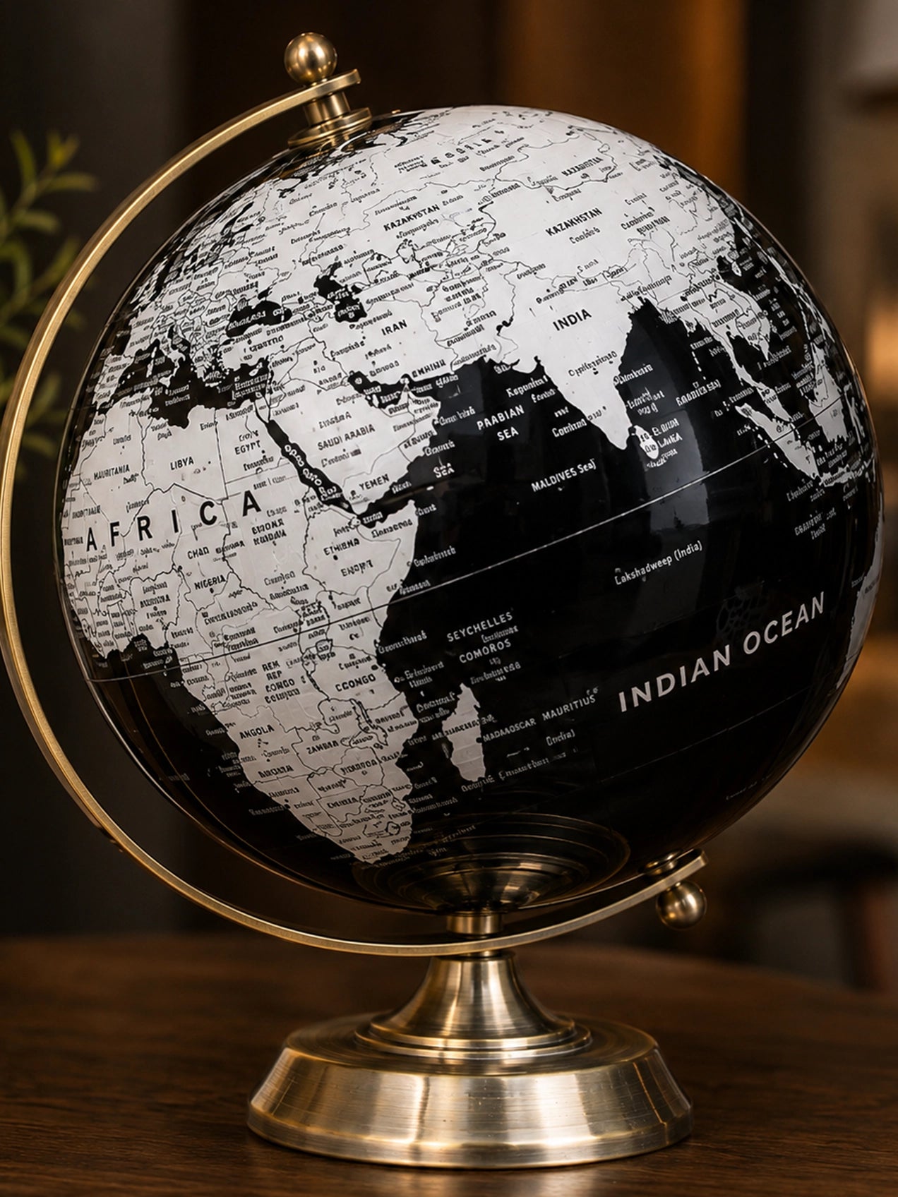 Silver & Black Globe | Lifted Metal Stand | 32 cm