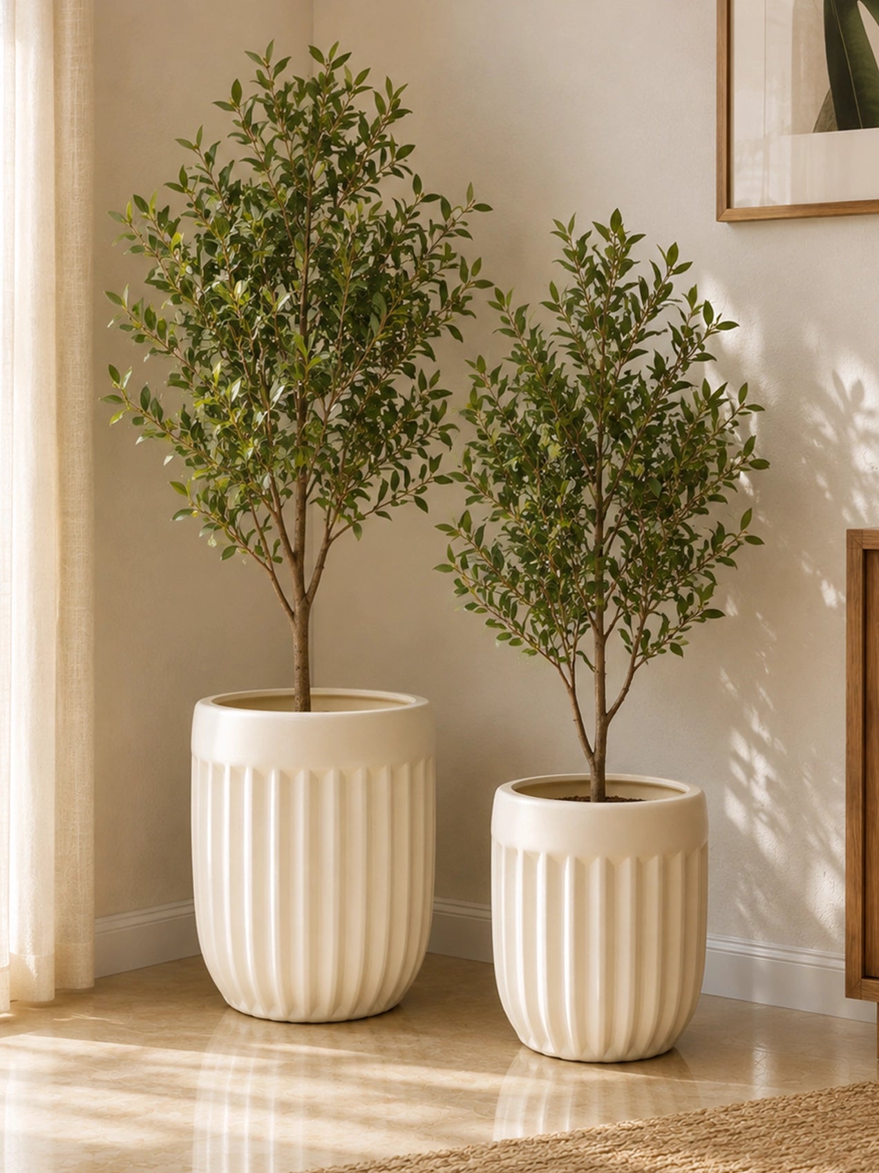 Ribbed Planter Set | Off White | 31 cm and 26 cm