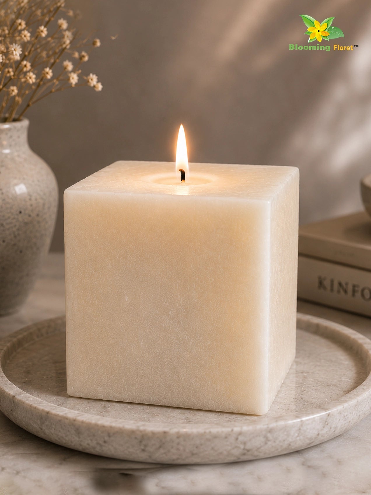 Scented Square Candle Expressions | Cream | 8 cm | Set of 1