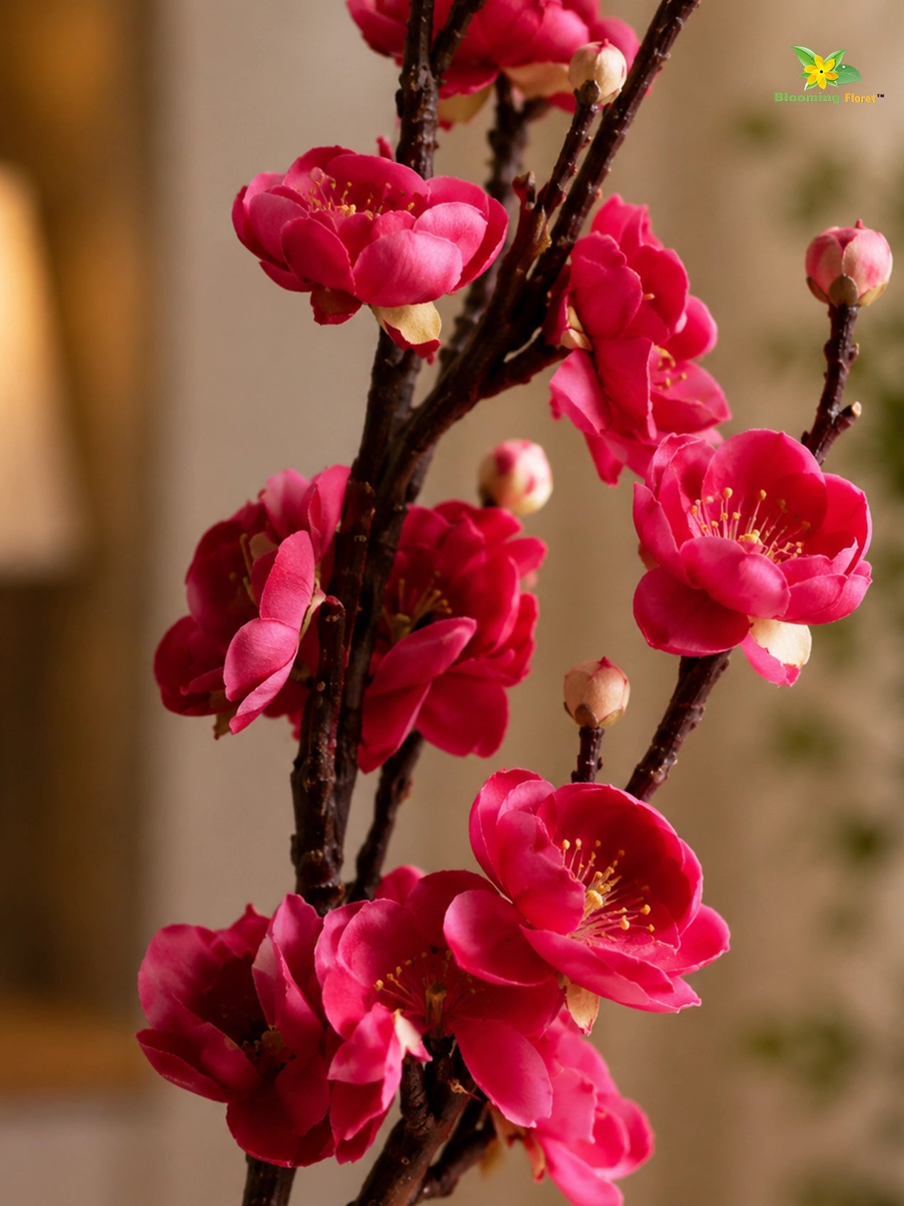 Artificial Plum Blossom Flower Stick | Dark Pink | 60 cm | Set of 2