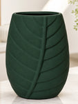 Leaf Impressed Ceramic Vase | Green | 19 cm