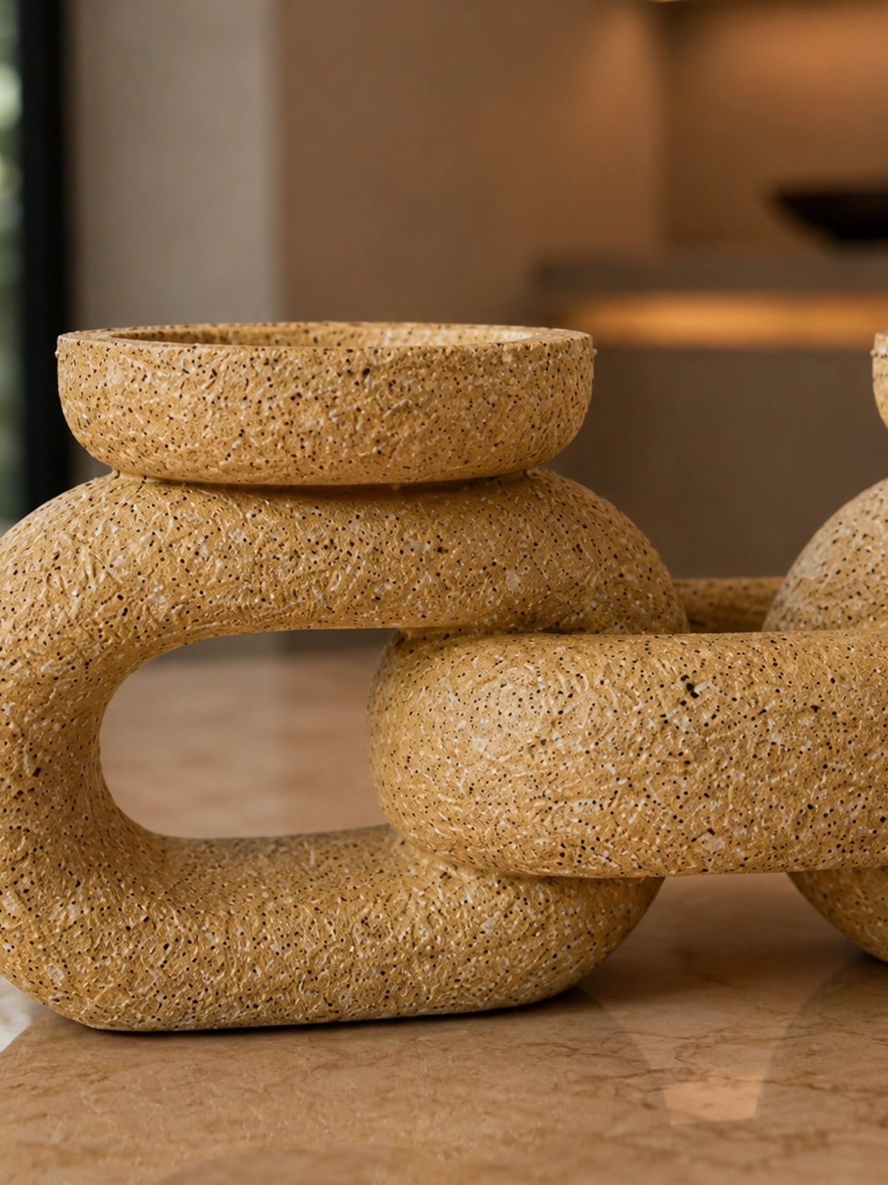 Stone Dual Candle Holder | Beige | 20 cm