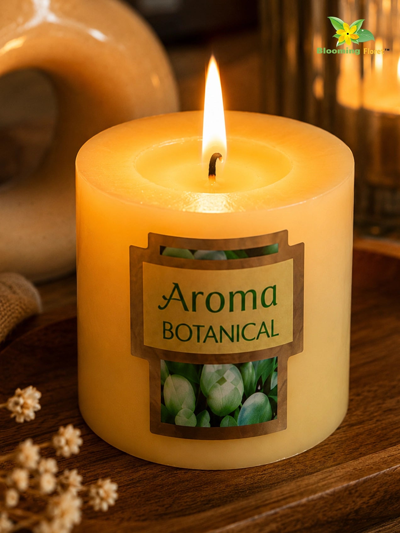 Lime Basil & Citrus Scented Pillar Candles | 5 cm | Set of 1, 3 Pcs