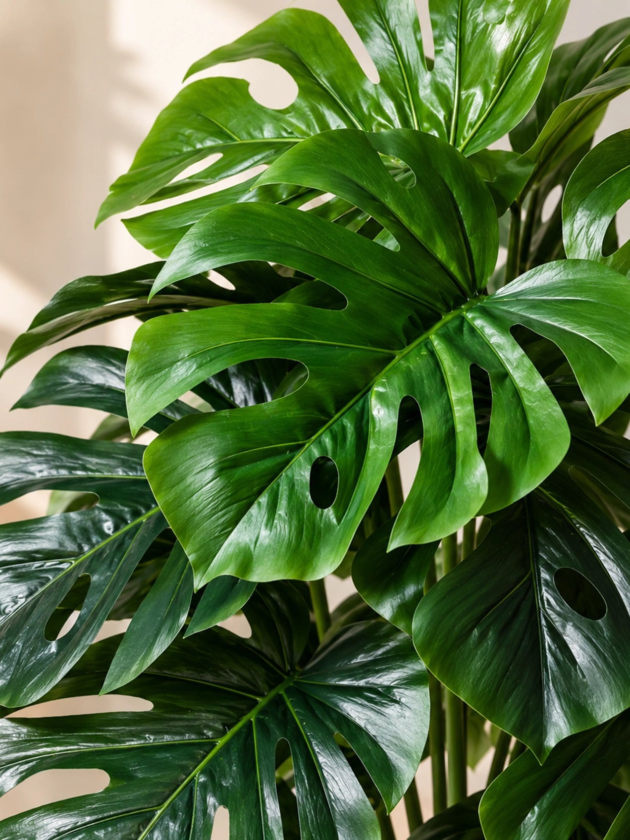 Artificial Monstera Plant | Light Green Leaves | 65 cm | 18 Leaves | With Basic Black Pot
