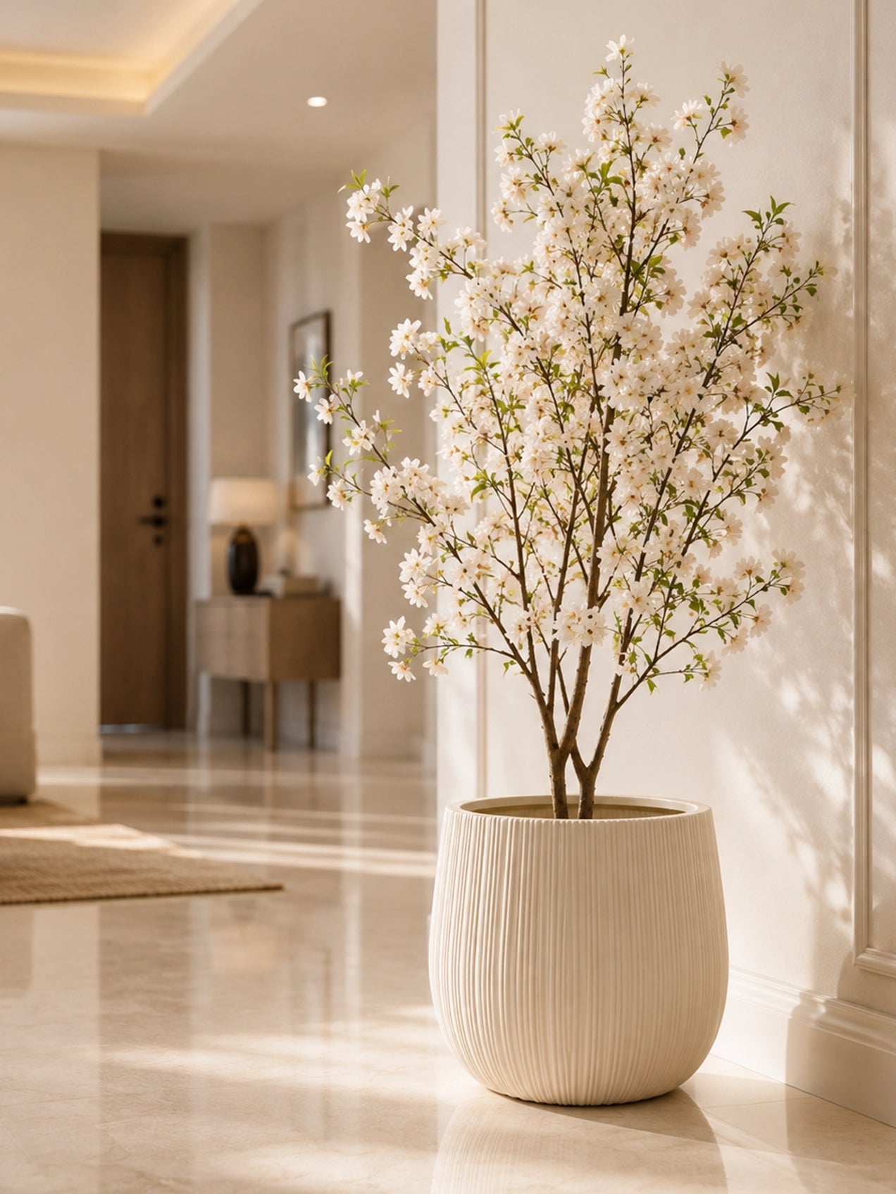 Ribbed Large Planter | Off White | 31 cm