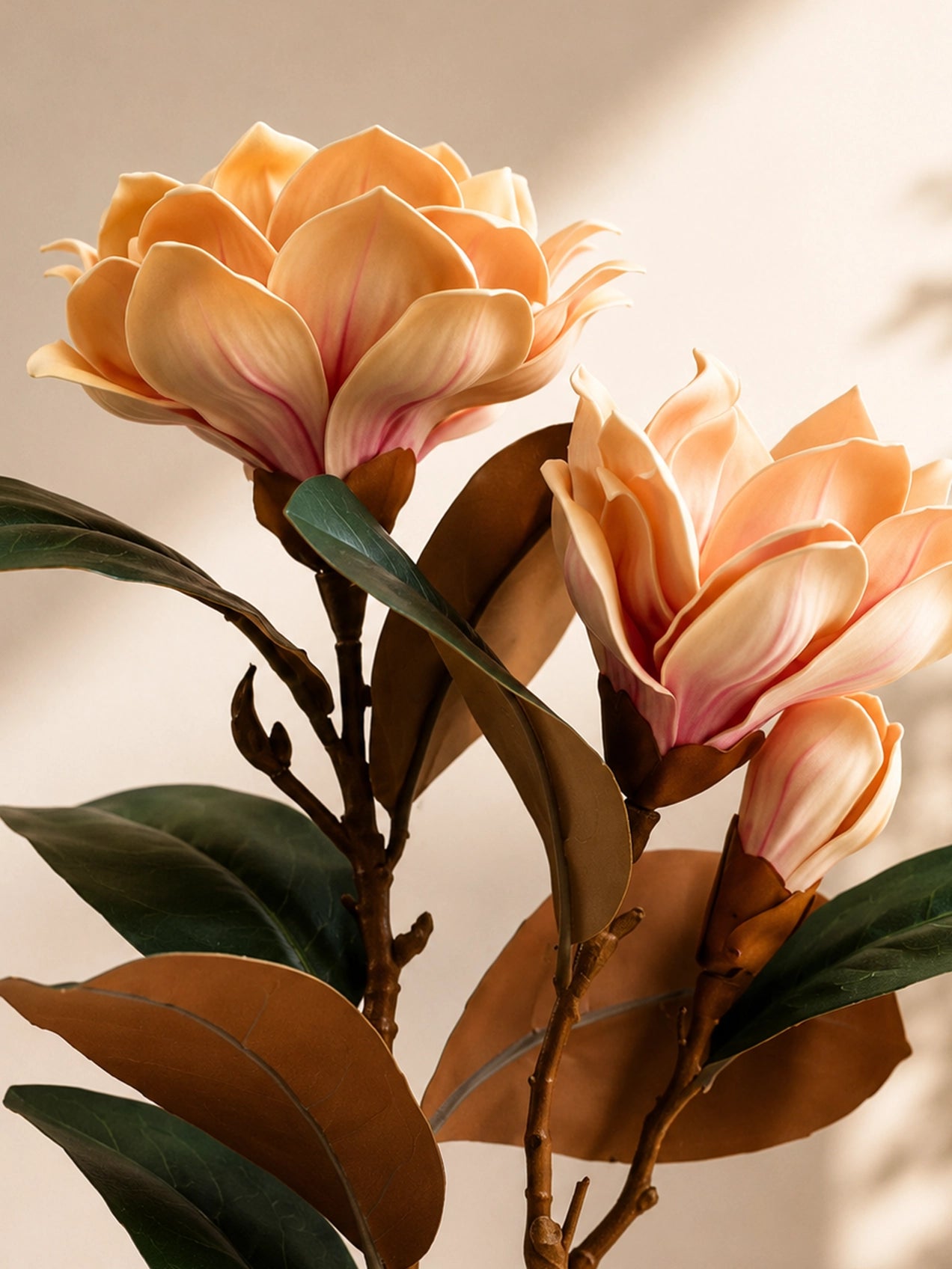 Artificial Magnolia Flower Branch | Peach | 76 cm