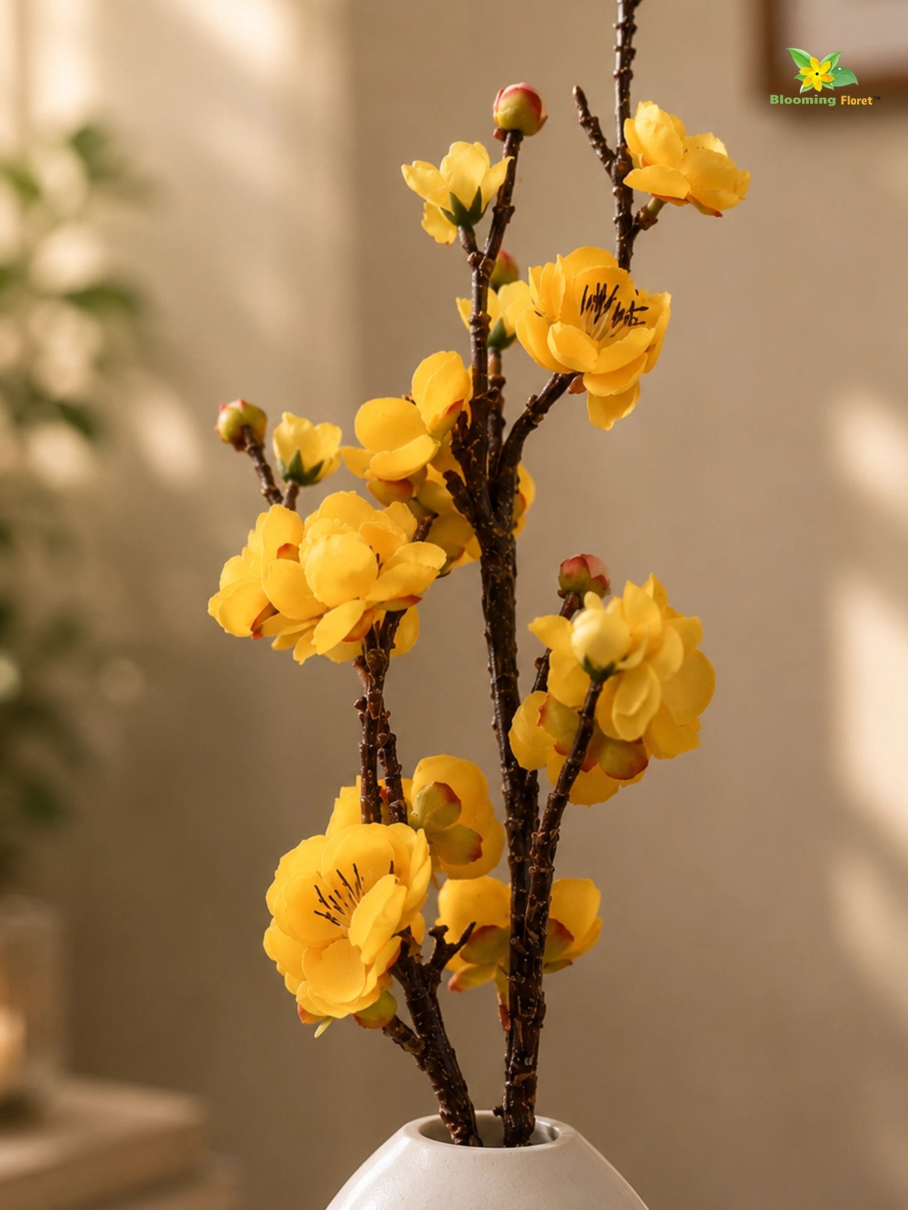 Artificial Plum Blossom Flower Stick | Yellow | 60 cm | Set of 2