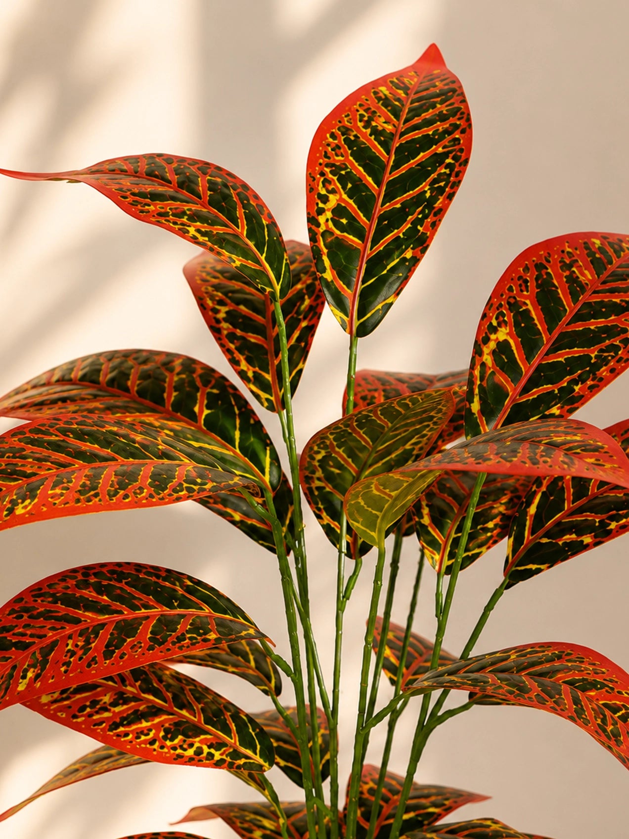 Artificial Red Iceton Croton Plant | 74 cm | 26 Leaves | With Basic Pot