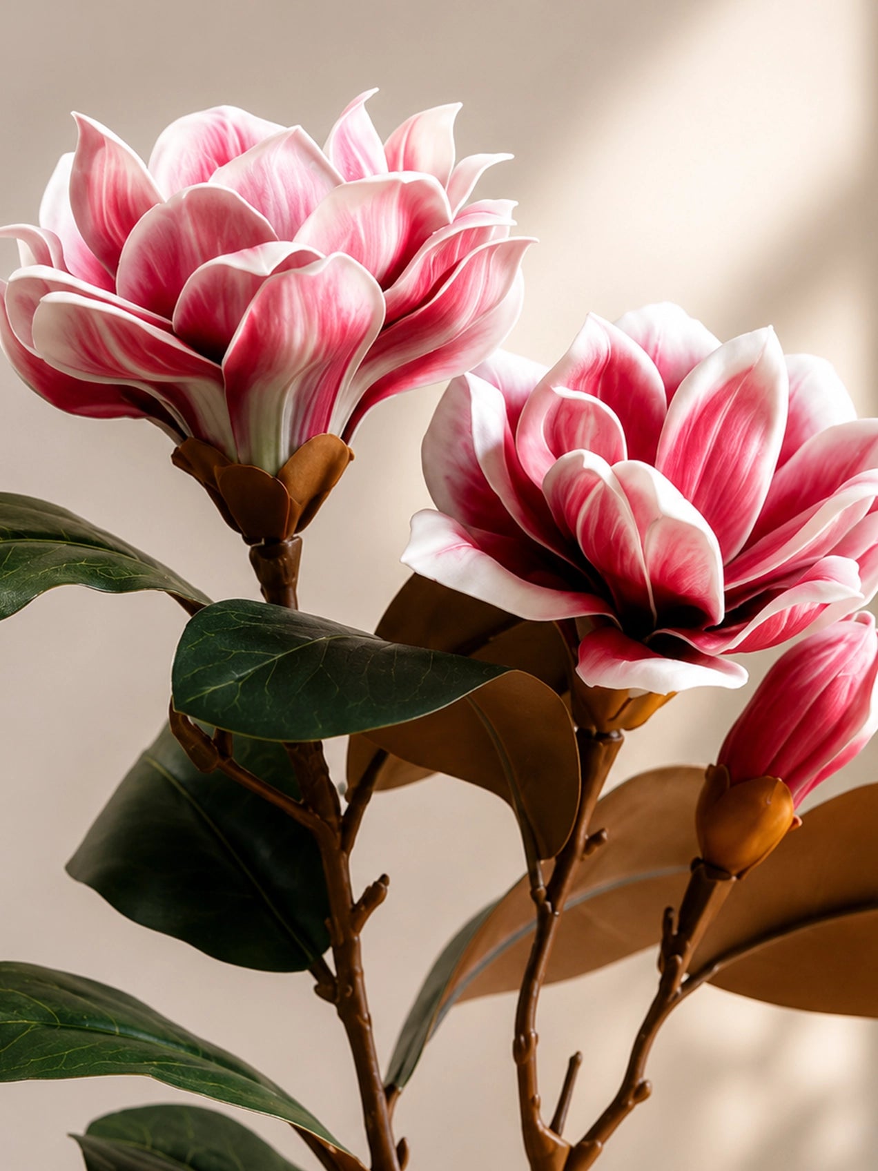 Artificial Magnolia Flower Branch | Dark Red | 76 cm