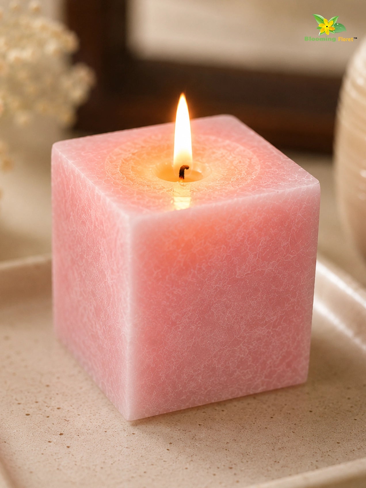 Scented Square Candle Expressions | Pink | 8 cm | Set of 1
