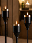 Candle Holder with Gold Accent | Matt Black | Set of 3
