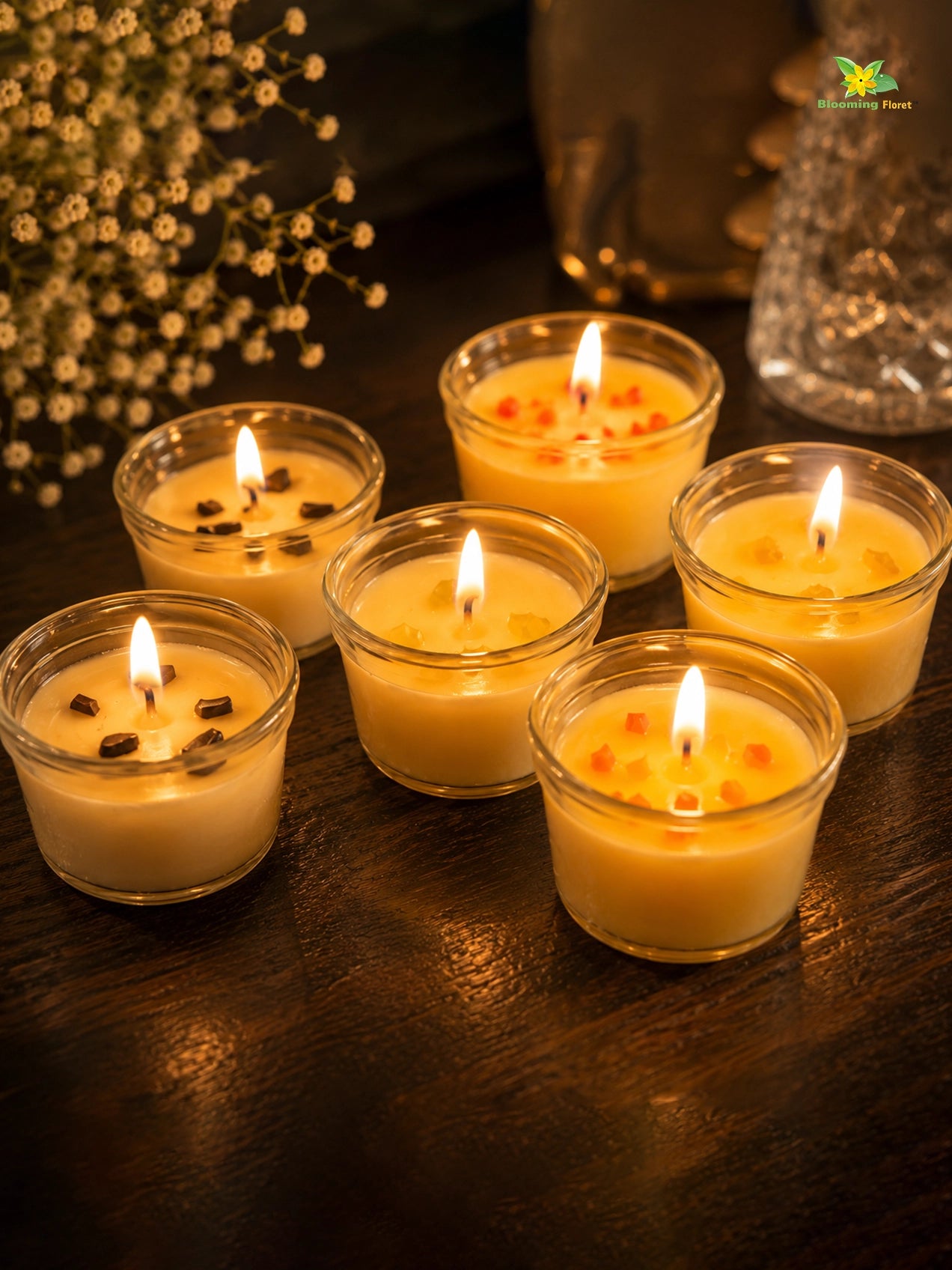 Lavender, Rose, Vanilla - Glass Candle  | 5 cm | Set of 3, 6 Pcs